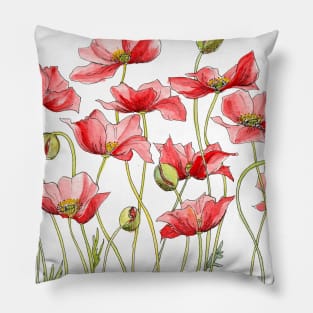 Red Poppies, Illustration Pillow