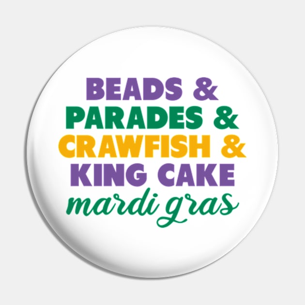 Mardi Gras Beads Parades Crawfish King Cake Pin by GraciafyShine