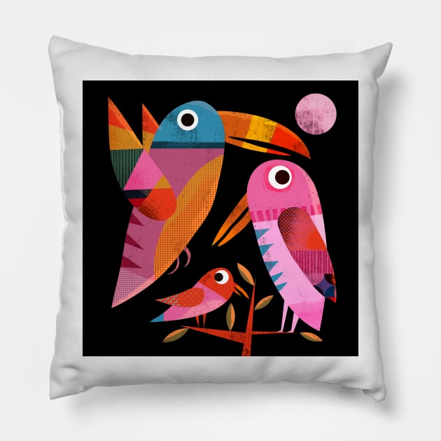 Three Birds at Night Pillow by Gareth Lucas