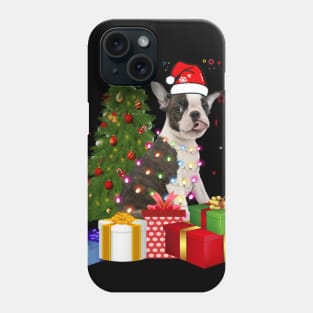 Boston Terrier Christmas Tree Santa Hat Funny Xmas Gift Dog T-Shirt Phone Case