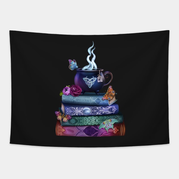 Witch's Brew Tea and Books Tapestry by brigidashwood