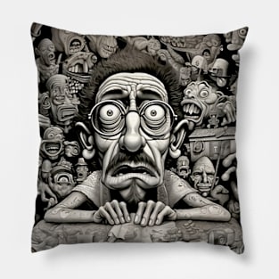 Inner Demons: A Perspective on Humanity's Eternal Struggle on a Dark Background Pillow