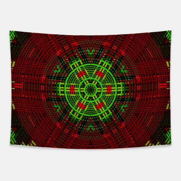 Weave Mandala Red and Green Tapestry by WormholeOrbital