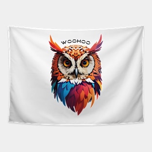 Colourful Owl with Woohoo word on her head Tapestry