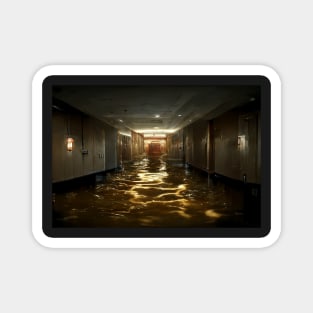 Dark Hotel Hallway Flooded With Water /  Art Styles Different Magnet