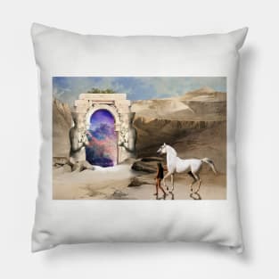 Atreyu's Gate - Enchanted Equus: A Dreamy Collage of Horse, Egypt, and Galaxy | Redbubble Pillow