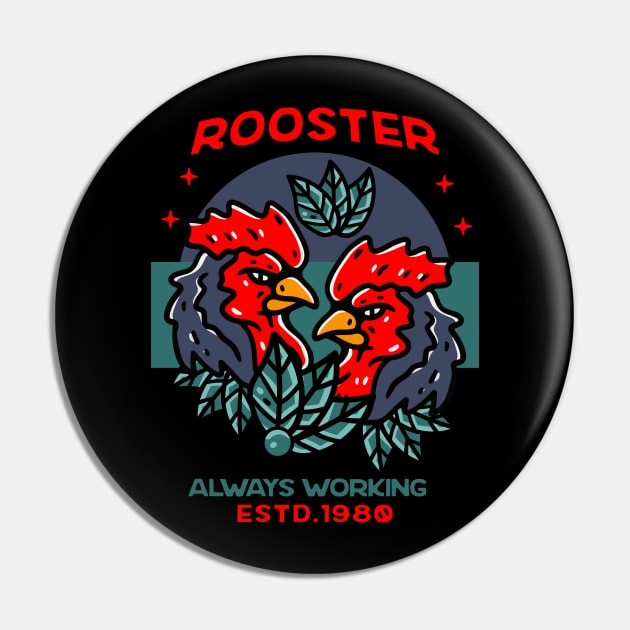 Double Rooster Illustration Hand Drawn Pin by Guideline.std