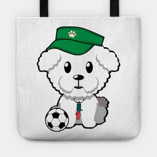 Funny furry dog is a soccer coach Tote