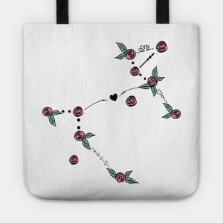 Canis Major (Greater Dog) Constellation Roses and Hearts Doodle Tote