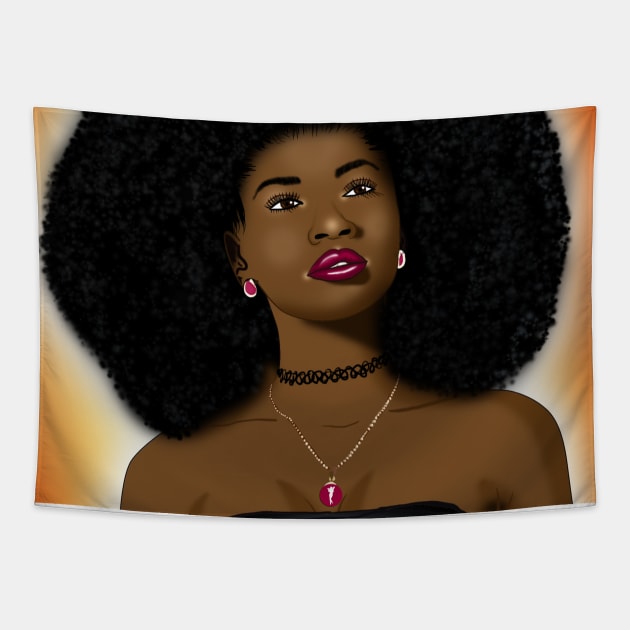 Cute black girl magic afro woman digital art Tapestry by Spinkly Creations 