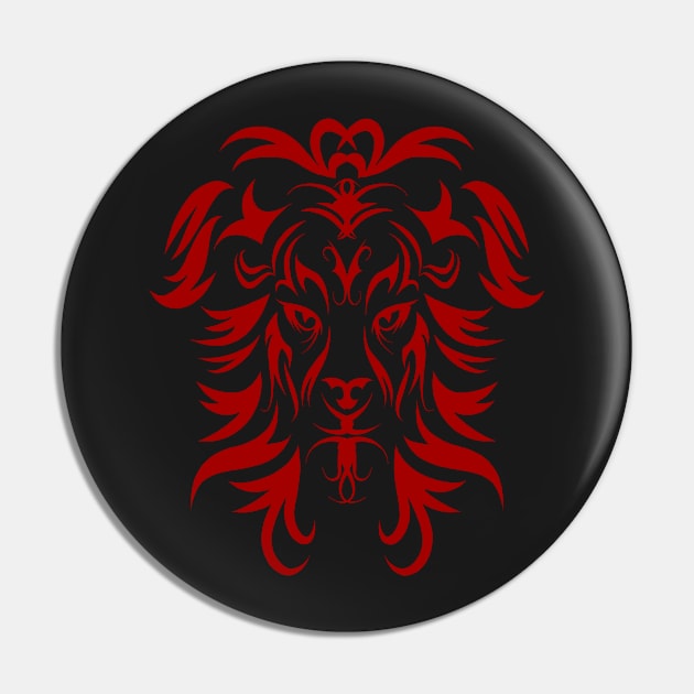 Tribal Tattoo Art Red Lion Head Pin by Atteestude