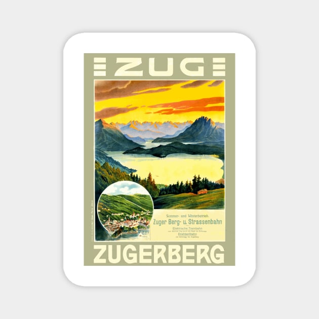 Zug Zugerberg Swiss Funicular Railway  - Vintage Swiss Mountain Travel Poster Magnet by Naves