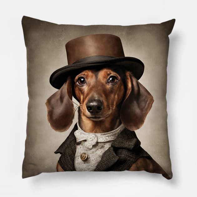 Victorian Dog Portrait Cute Pillow by popanato