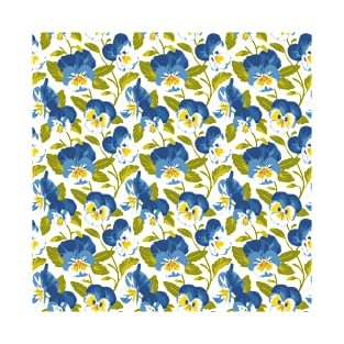 Blue Pansy Pattern T-Shirt