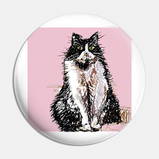 Tuxedo Cat Cute Drawing - on Pink Pin