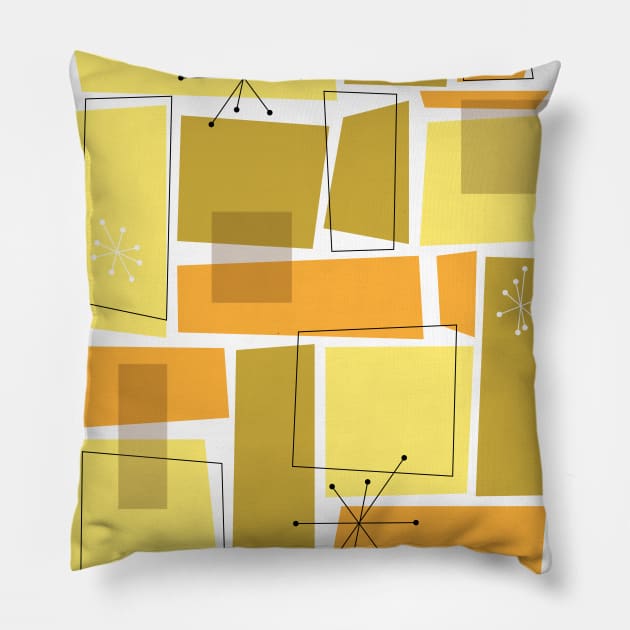 Yellow and Orange Funky Squares Mid Century Pillow by OrchardBerry