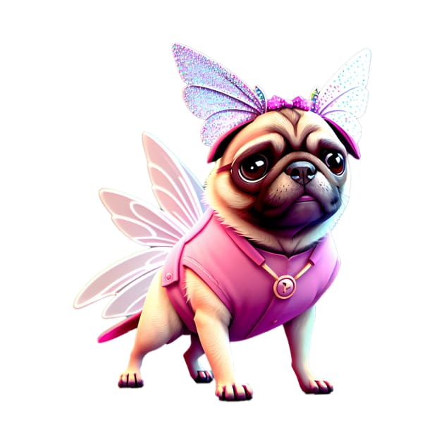 Cute Pug in Pink Fairy Costume - Adorable Dog in Whimsical Pink Fairy Outfit by fur-niche