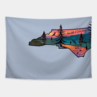 Fly Fishing Fly Fishing North Carolina State Map Mountain Sunset River Retro State Map Mountain Sunset River Retro Tapestry