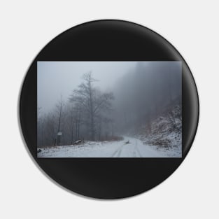 Foggy road in the forest Pin