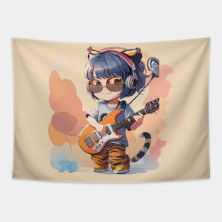 A little girl plays the guitar Tapestry