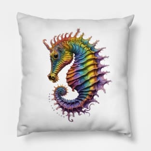 Curious Rainbow Seahorse fantastic creature design Pillow