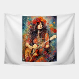 Hippie girl playing guitar Tapestry