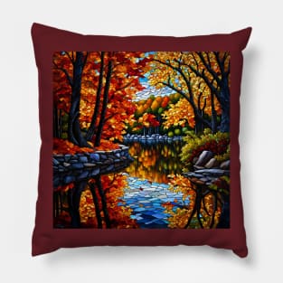 Stained Glass Autumn Scene Pillow