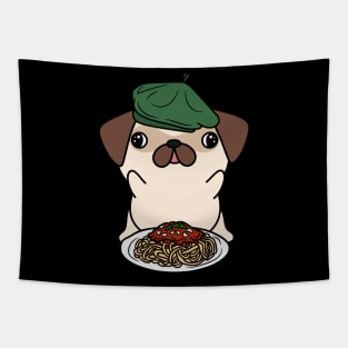 Dog eating Spaghetti - Pug Tapestry