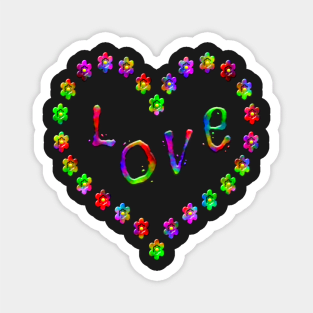 Retro Tie-dye Pattern Flower Heart Frame and Lov e Magnet