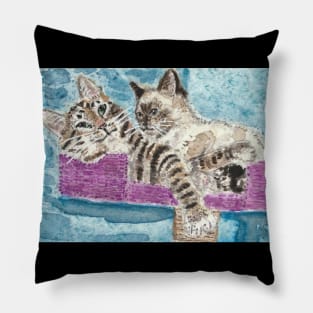 Best Buddies cat friends art Pillow