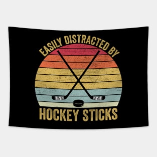 Easily Distracted By Hockey Sticks Funny Ice Hockey Tapestry