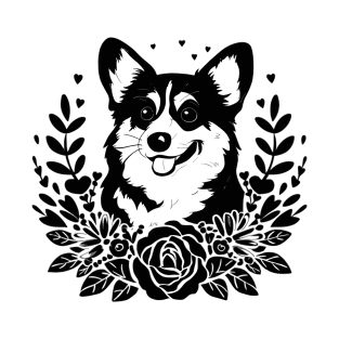 Playful Corgi with Floral Wreath Heart Enthusiast T-Shirt