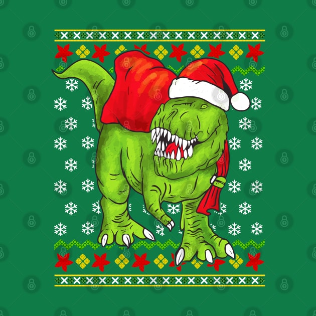 T Rex Santa Claus Ugly Christmas Sweater by E