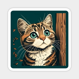 Funny Cat Behind The Tree - Love Cats Magnet