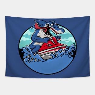 furious SHARK RIDING JET SKI Tapestry