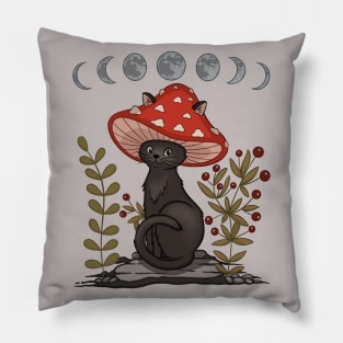 Cottagecore Aesthetic Cat With Mushroom Hat Pillow