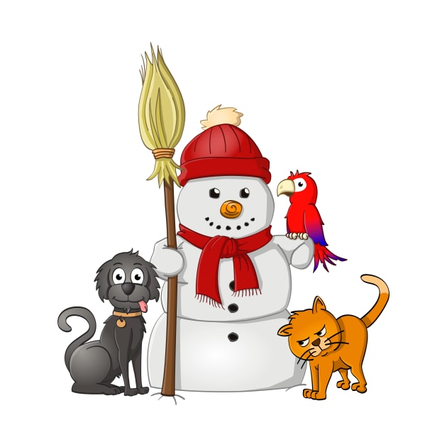 snowman with cat, dog and parrot by Stefs-Red-Shop