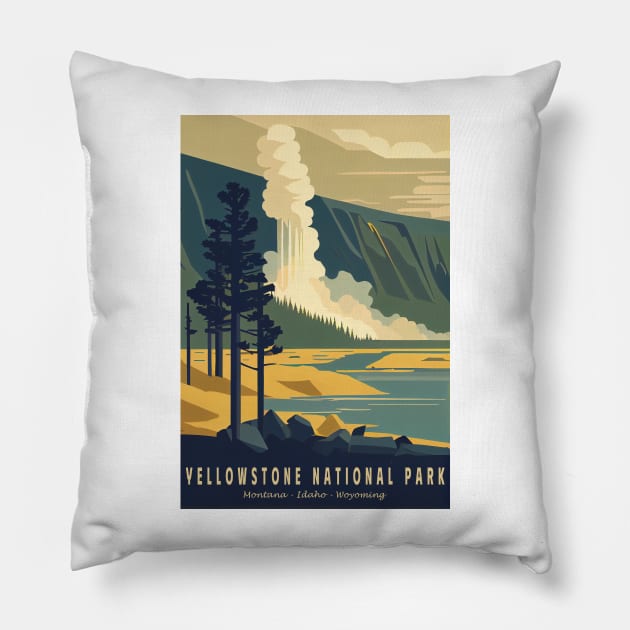 Yellowstone National Park Vintage Poster Pillow by GreenMary Design