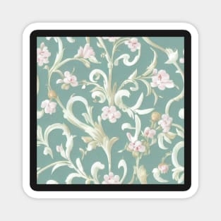 Ivory Cream and Aqua Light Teal Pink Flowers Magnet