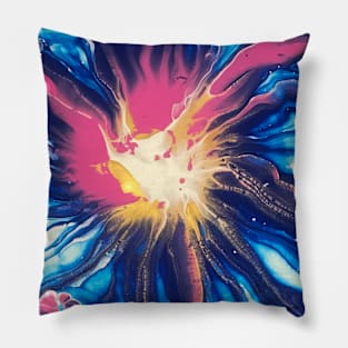 Pthalo Blue and Pink Floral Pillow