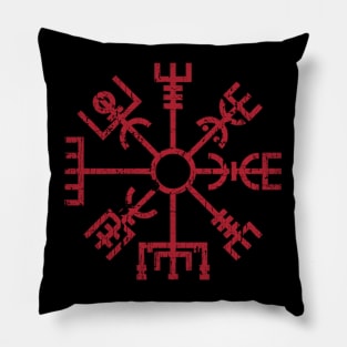 Vegvisir Norse Viking Compass Pagan Wayfinder Red Distressed Pillow