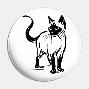 Stick figure of Siamese cat in black ink Pin