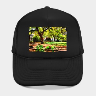 Watercolor painting of Warren Square in Savannah during spring Hat