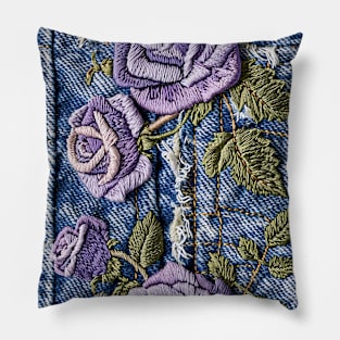 Vintage retro distressed denim and roses design Pillow