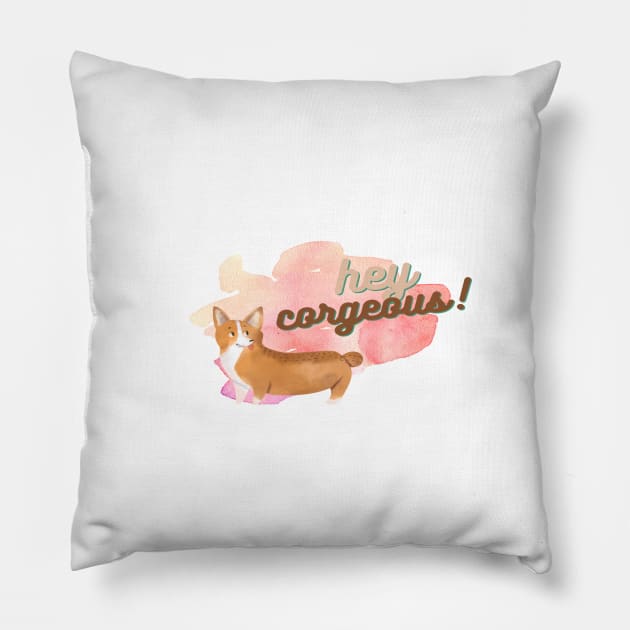 Hey Corgeous! Watercolour corgi dog Pillow by LoveofDog