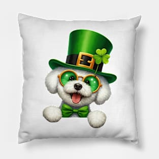 St Patricks Day Peeking Bichon Frise Dog Pillow