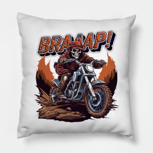 Braaap Skeleton Riding Dirt Bike Pillow