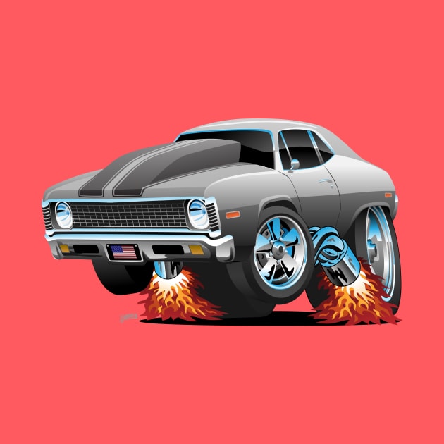 Classic American Muscle Car Hot Rod Cartoon by hobrath