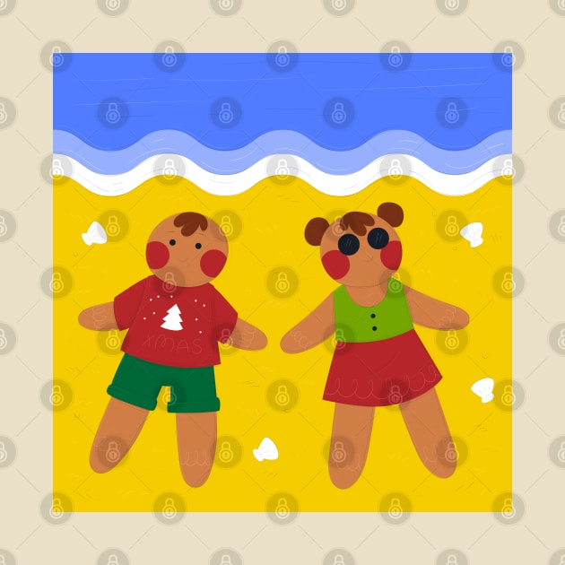 Gingerbread Couple Summer Beach by Mako Design 