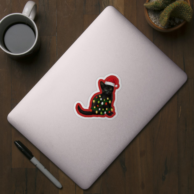 Black Cat Christmas Lights - Black Cat Christmas Lights - Sticker